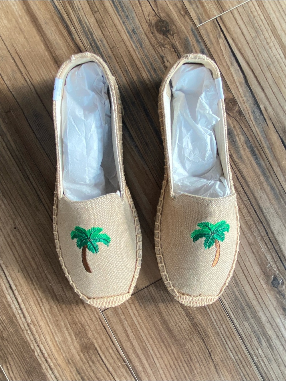 Beige Palm Embroidered Espadrille Flats